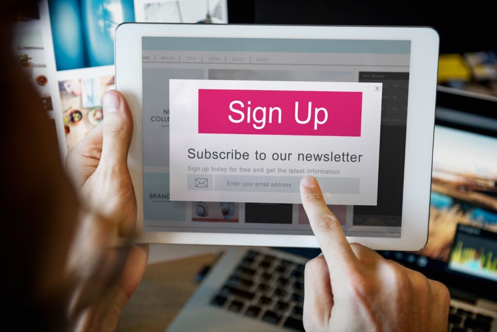 Concept of join us register newsletter